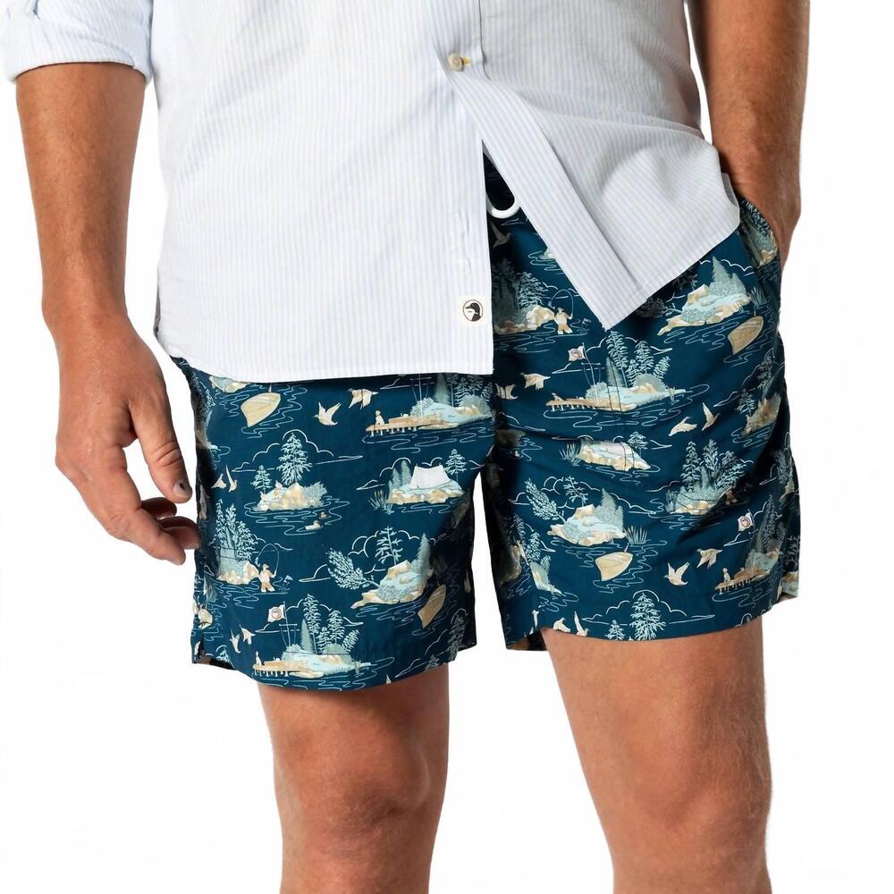 NEW DUCK HEAD men's sailport printed swim short in dark indigo